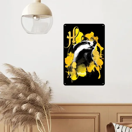 Harry Potter Hufflepuff Badger Black Metal Poster Wall Art Decor Sign