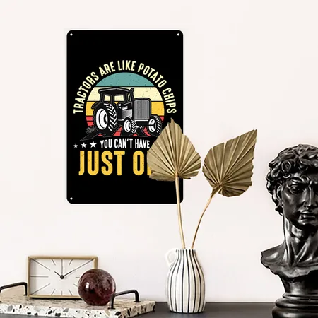 Harvester Tractors Are Like Potato Chips Farming Black Metal Poster Wall Art Decor Sign