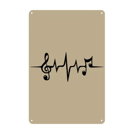 Heart Rate Pulse Music Note Clef Electro Classic Khaki Metal Poster Wall Art Decor Sign