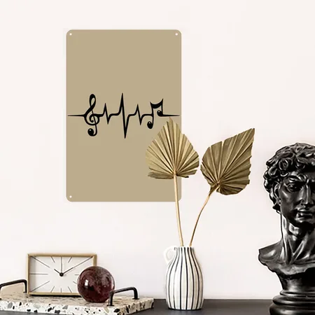 Heart Rate Pulse Music Note Clef Electro Classic Khaki Metal Poster Wall Art Decor Sign