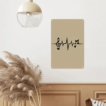 Heart Rate Pulse Music Note Clef Electro Classic Khaki Metal Poster Wall Art Decor Sign