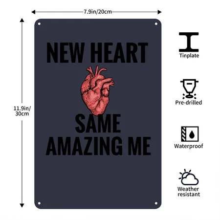 Heart Transplant Gifts | Heart Transplant Survivor Navy/heather Gray Metal Poster Wall Art Decor Sign