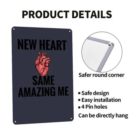 Heart Transplant Gifts | Heart Transplant Survivor Navy/heather Gray Metal Poster Wall Art Decor Sign