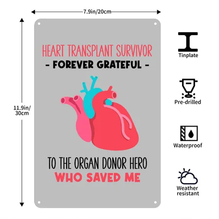 Heart Transplant Survivor Forever Grateful Heather Grey Metal Poster Wall Art Decor Sign