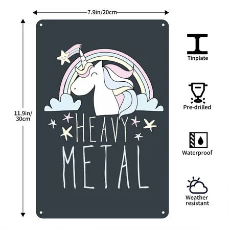 Heavy Metal Unicorn Mineral Navy Metal Poster Wall Art Decor Sign