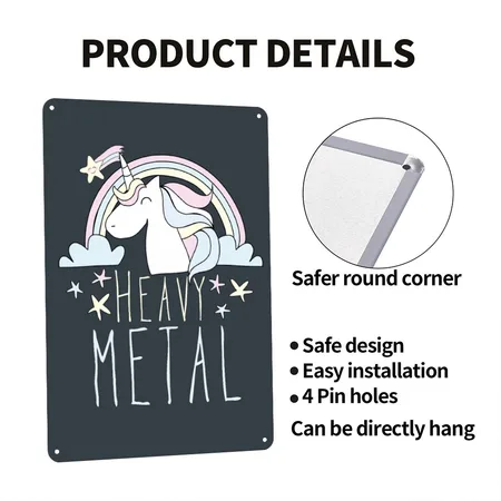 Heavy Metal Unicorn Mineral Navy Metal Poster Wall Art Decor Sign