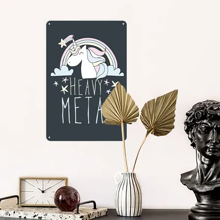 Heavy Metal Unicorn Mineral Navy Metal Poster Wall Art Decor Sign