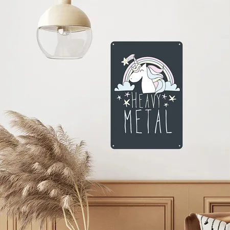 Heavy Metal Unicorn Mineral Navy Metal Poster Wall Art Decor Sign