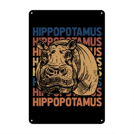 Hippo Black Metal Poster Wall Art Decor Sign