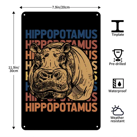 Hippo Black Metal Poster Wall Art Decor Sign