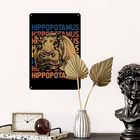 Hippo Black Metal Poster Wall Art Decor Sign