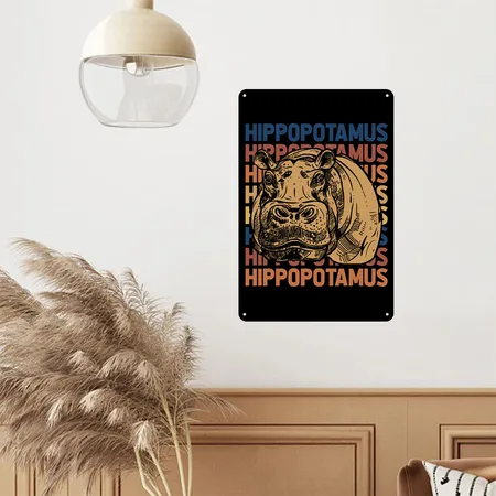 Hippo Black Metal Poster Wall Art Decor Sign