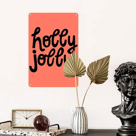 Holly Jolly Heather Coral Metal Poster Wall Art Decor Sign
