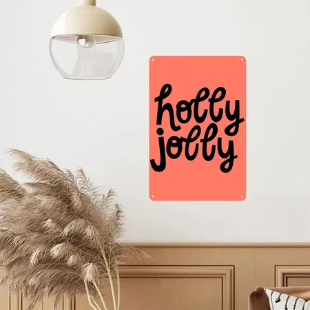 Holly Jolly Heather Coral Metal Poster Wall Art Decor Sign