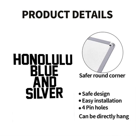 Honolulu Blue & Silver White Metal Poster Wall Art Decor Sign
