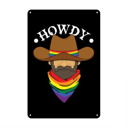 Howdy Cowboy Gay Black Metal Poster Wall Art Decor Sign