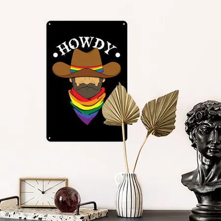 Howdy Cowboy Gay Black Metal Poster Wall Art Decor Sign