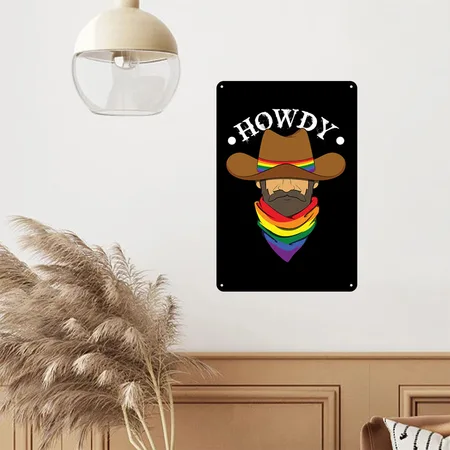 Howdy Cowboy Gay Black Metal Poster Wall Art Decor Sign