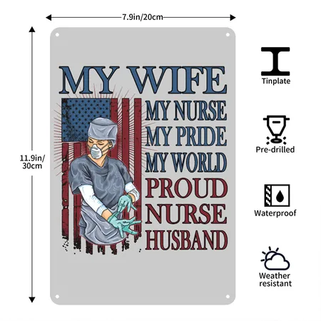 Husband Of A Nurse Hubby Nursing Nurse Husband Heather Gray Metal Poster Wall Art Decor Sign