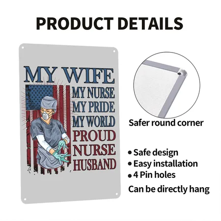 Husband Of A Nurse Hubby Nursing Nurse Husband Heather Gray Metal Poster Wall Art Decor Sign