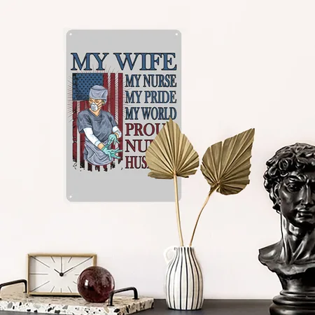 Husband Of A Nurse Hubby Nursing Nurse Husband Heather Gray Metal Poster Wall Art Decor Sign