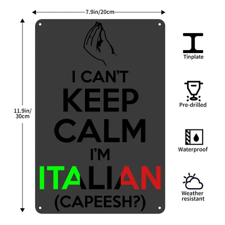 I Can't Keep Calm I'm Italian (capeesh?) Heather Black Metal Poster Wall Art Decor Sign
