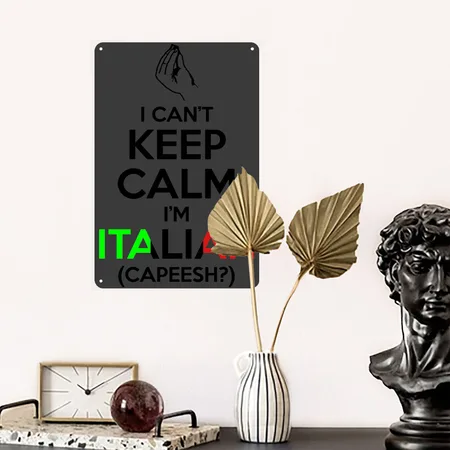 I Can't Keep Calm I'm Italian (capeesh?) Heather Black Metal Poster Wall Art Decor Sign