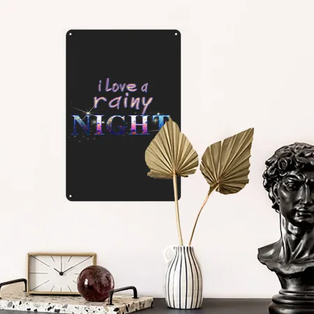 I Love A Rainy Night - Evening, Rain, Darkness Black/heather Gray Metal Poster Wall Art Decor Sign