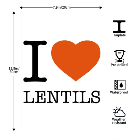 I LOVE LENTILS White/black Metal Poster Wall Art Decor Sign