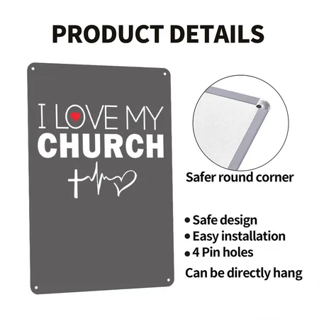 I Love My Church Charcoal Grey Metal Poster Wall Art Decor Sign
