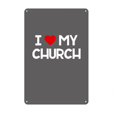 I Love My Church, Heart, Bible, Christian, Charcoal Grey Metal Poster Wall Art Decor Sign