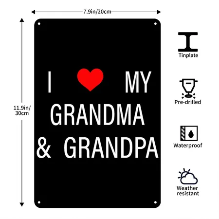 I Love My Grandma And Grandpa Black Metal Poster Wall Art Decor Sign