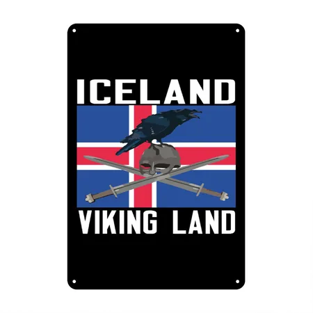 ICELAND VIKING LAND Viking Norsemen Gift Black Metal Poster Wall Art Decor Sign