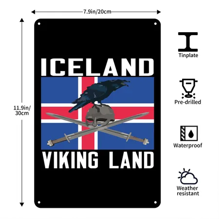 ICELAND VIKING LAND Viking Norsemen Gift Black Metal Poster Wall Art Decor Sign
