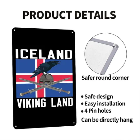 ICELAND VIKING LAND Viking Norsemen Gift Black Metal Poster Wall Art Decor Sign