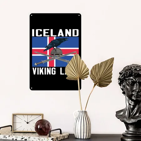 ICELAND VIKING LAND Viking Norsemen Gift Black Metal Poster Wall Art Decor Sign