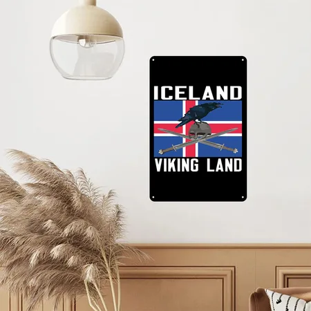 ICELAND VIKING LAND Viking Norsemen Gift Black Metal Poster Wall Art Decor Sign