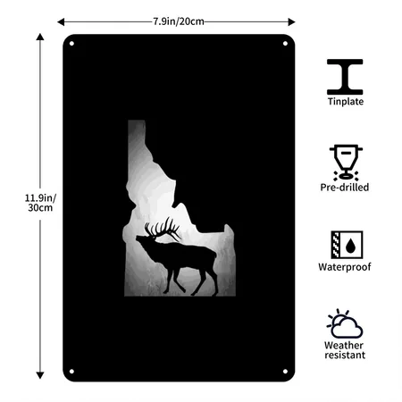 Idaho Elk Hunting Black Metal Poster Wall Art Decor Sign