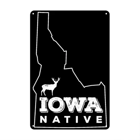 Idaho Native - Elk (white) Black Metal Poster Wall Art Decor Sign