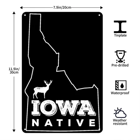 Idaho Native - Elk (white) Black Metal Poster Wall Art Decor Sign