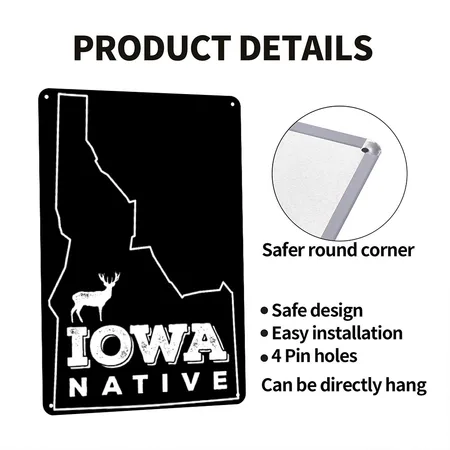Idaho Native - Elk (white) Black Metal Poster Wall Art Decor Sign