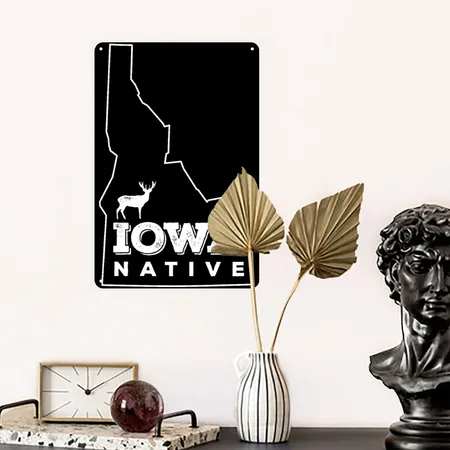 Idaho Native - Elk (white) Black Metal Poster Wall Art Decor Sign