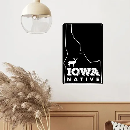 Idaho Native - Elk (white) Black Metal Poster Wall Art Decor Sign