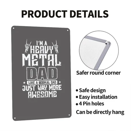 I'm A Heavy Metal Dad Awesome Music Band Charcoal Grey Metal Poster Wall Art Decor Sign