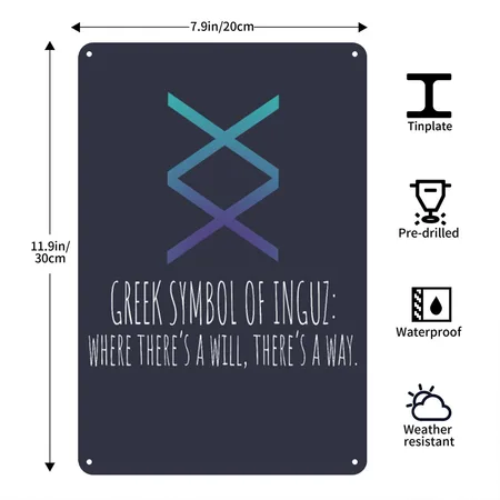 Inspirational Greek Symbol There's A Will Navy/heather Gray Metal Poster Wall Art Decor Sign