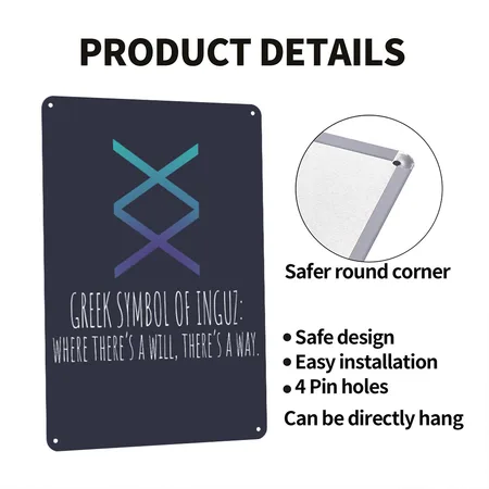 Inspirational Greek Symbol There's A Will Navy/heather Gray Metal Poster Wall Art Decor Sign