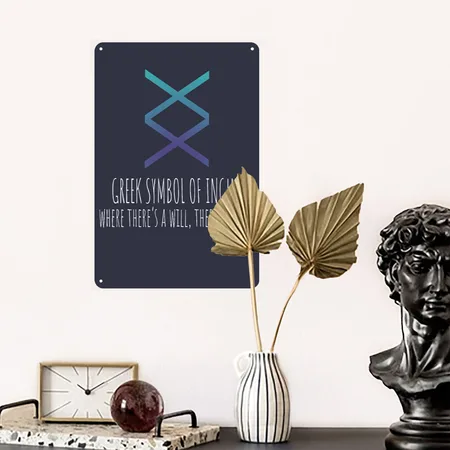 Inspirational Greek Symbol There's A Will Navy/heather Gray Metal Poster Wall Art Decor Sign
