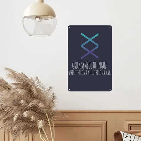 Inspirational Greek Symbol There's A Will Navy/heather Gray Metal Poster Wall Art Decor Sign