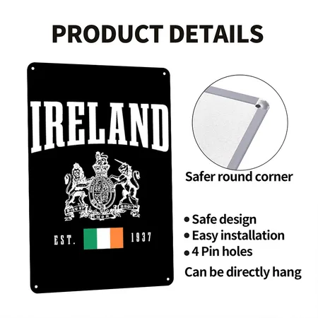 Ireland Dublin UK Irish Souvenir Gift Black Metal Poster Wall Art Decor Sign