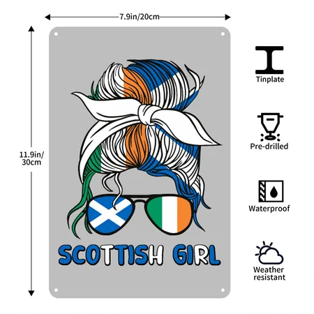 Irish Half Scottish Girl Ireland Scotland ?reann Heather Grey Metal Poster Wall Art Decor Sign